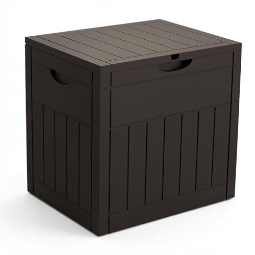 VOUNOT® Arcón Exterior Capacidad 126L PP Baúl Almacenaje Exterior con Tapa Bloqueable Asas Impermeable Caja de Almacenamiento Patio 56x43x53 cm Efecto de Madera para Ordenación Jardín y Terraza Marrón