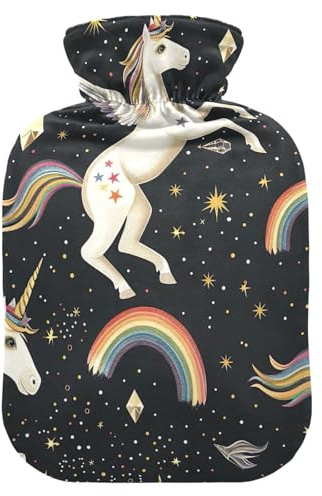 Wärmflaschen mit süßem Einhorn, mit weichem Bezug, für Menstruationskrämpfe, Größe M, Schwarz
