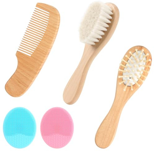 5Pcs Baby Hair Brush and Comb Set – Natural Soft Bristles & Cradle Cap Brush for Newborn,Infant & Toddler,Gentle Scalp Care Essential