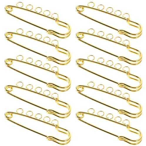 FOMIYES Broche de Metal con 5 Agujeros, Imperdible de 6 Cm Dorado, 10 Piezas para Bricolaje y Manualidades, Alfiler Seguro para Fijar Ropa y Crear Accesorios Decorativos