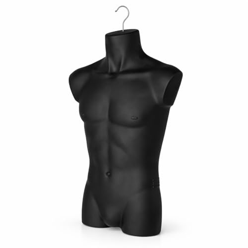 1 x Torso männlich - Herrentorso lebensecht aus Kunststoff - 77 cm Oberkörper Halbplastik in Farbe Schwarz - Mannequin Büste - Halbschale Herrenbody - Schaufensterpuppe mit Haken - 1 Stück Dekotorso