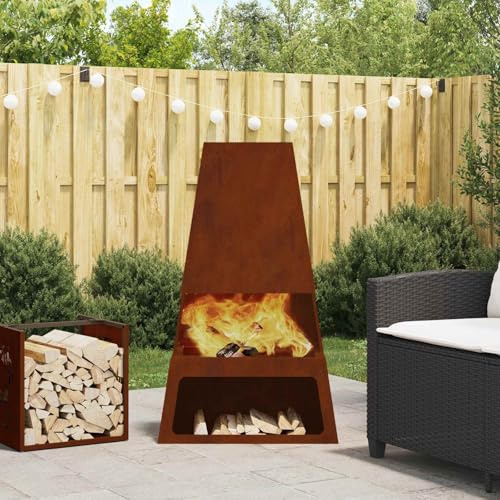 sephironlbb Brasero marrón de acero resistente a la intemperie, 60 x 35 x 100 cm, rectangular, con gran capacidad de fuego, para jardín, terraza, exterior, calor y llama acogedora