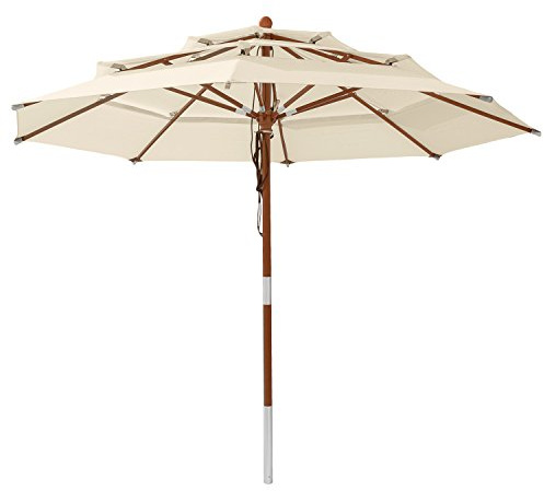 anndora Sonnenschirm 3 m rund 3 Etagen | 3 lagig, Teak Holz Schirm, 3 Farben oder einfarbig, schliesst über Tisch