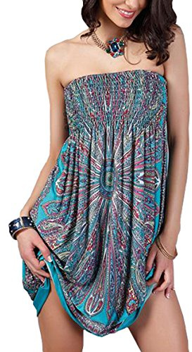 Octopusir Vestito da spiaggia da donna, estivo, senza spalline, stile etnico casual, bohémien, con stampa floreale Colore 1. Taglia unica