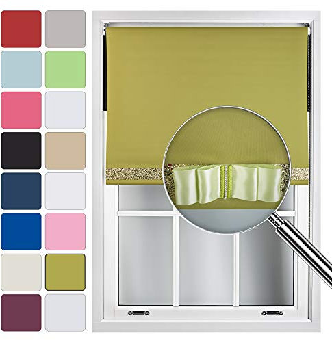 FURNISHED Verdunkelungsrollos, dekoratives Glitzer-Design-Rollo, einfache Montage, maßgefertigt mit Glitzerbesatz und Schleife - Grün 150W x 165L cm