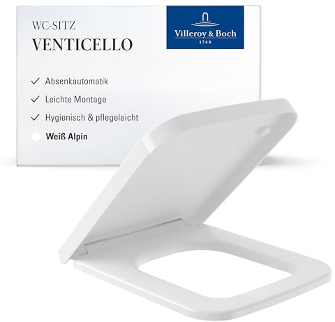 Villeroy & Boch Venticello asiento WC angular – Blanco Alpino, brillo | Con cierre amortiguado, extraíble, de Duroplast antirroturas, repuesto original, 8M22S101