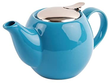 Olympia Cafe Théière 510 ml, bleue, passe au micro-ondes et au lave-vaisselle, bec verseur facile, filtre amovible, couvercle rabattable en métal amovible, HC409