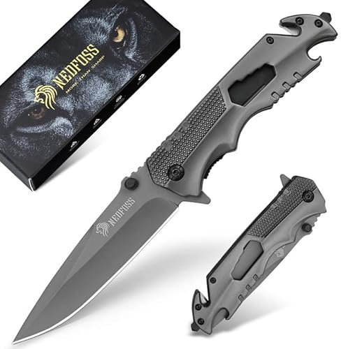 NedFoss FA48 Pocket Knife for Men with Bottle Opener, Glass Breaker, Seatbelt Cutter and Wrench, 5-in-1 Multitool Folding/Survival Knife for Emergency Rescue Situations, Home Improvements