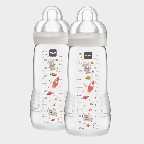 Mam Easy Active Baby Bottles with Teat Size 3 (Fast Flow), 4 Months+, 330ml, Green, Pack of 2