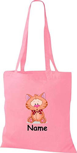 Shirtinstyle Stoffbeutel Tasche, Tiermotiv Katze mit Wunschnamen, Natur Zoo Tiere Animal, Geschenk, Baumwolltasche, Logo, Spruch, Verwandschaft, Motiv, Farbe Rot