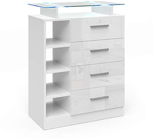 Vicco Kommode Asti, Kommodenschrank, Weiß Hochglanz, 67 x 87 cm