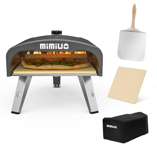 Mimiuo Outdoor Gas Fired Pizza Oven with UK Gas Regulator,Portable Classic G-Oven Black Coated, includes Pizza Stone & 12 inch x 14 inch Pizza Peel with Wooden Handle