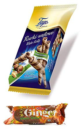 Tago Wafer Rolls with Nut Cream - 150g each - Pack of 6 with FREE Munchee Ginger Biscuit