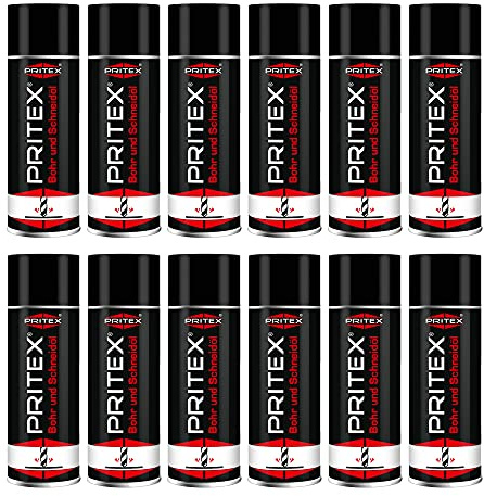 PRITEX – Bohr- und Schneidöl Spray 12 x 400 ml – Bohröl Kühlmittel mit guter Haftfähigkeit – Schmieröl mindert den Verschleiß & reduziert die Reibungskräfte beim Bohren, Drehen, Fräsen & Schneiden