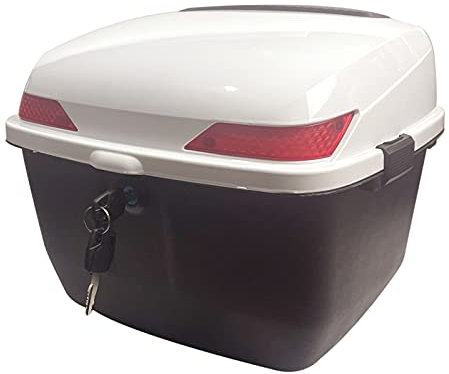 ASDQWER Motorrad Top Case,Motorrad-Heckbox,Helmkoffer, Roller-Kofferraum, Gepäck-Top-Sperre-Speicher-Träger-Hard-Hülle Mit Rückenlehne Und Schnellverbrauchssystem,Weiß,L