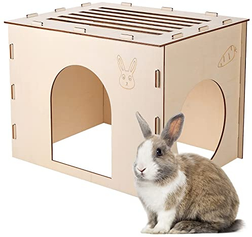 Woiworco Wooden Rabbit Hideout Castle for Easter Day, Rabbit Houses and Hideouts, Wooden Rabbit Bunny Hideout for Indoor Bunnies Chinchilla, Hamsters and Guinea Pigs Hut to Hide
