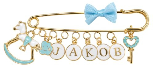 Baby Stecknadel mit Namen Anstecknadel Brosche personalisierte Baby Geschenk Mädchen Junge Glücksbringer Kinderwagen PIN