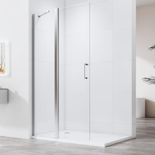 Walk in Dusche Duschwand 116x185cm Pendeltüren Duschabtrennung mit Festteil und Eckregalen Drehtür Schwingtür Duschkabine 6mm NANO Sicherheitsglas Glas