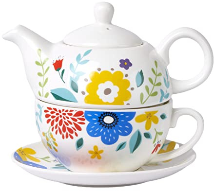 CHILDIKE Ensemble de Thé pour une Personne, Théière et Ensemble de Tasses en Porcelaine, Ensemble de Thé Floral pour Cadeau, pour Femmes, Printemps de Jardin