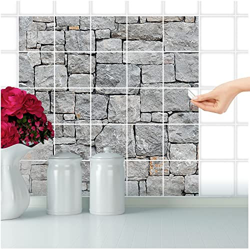 FoLIESEN Fliesenaufkleber - Deko-Bild für Bad, Küche, Badezimmer - Dekoration Fliesen-Bild selbstklebend - Steinmauer, Fliese - Bild (BxH):10x10 cm - 60x60 cm / 36-tlg.