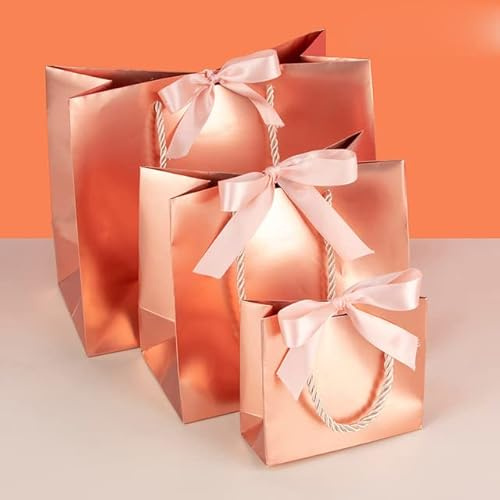 Laser Geschenk Papiertüte Urlaub Party Gold und Silber Verpackung Karton Band kleine Papiertüte kann individuell angepasst werden Größe bedrucktes Logo-Roségold, 5 Stück, 11,5 x 4,5 x 10 cm