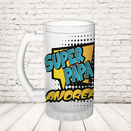 Generico Boccale birra bicchiere 600 ml vetro satinato o ceramica ” SUPER PAPA’ CON NOME “ personalizzato idea regalo festa del papà
