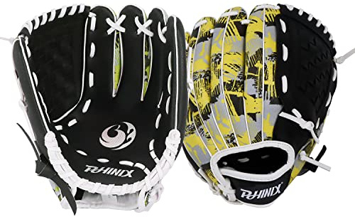 PHINIX Youth/Adult Synthetic Leather Baseball Glove Series Gloves Infield Mitts 11-12 (Camouflage Yellow, 10)
