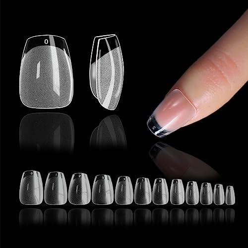 552 Stück Coffin Nageltips Kurz, Ballerina Full Cover Nail Tips XS Kurze Tips für Gelnägel, Pre-Buff Künstliche Nägel, No-file Nagelspitzen Soft Gel Tips, 12 Größen Kunstnägel Nagel Tips Set DIY