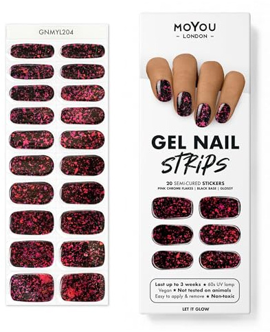 MOYOU LONDON Halbgehärtete UV Gel Strips - 20 Stück - Gel-Nagelfolien UV Härtend für Maniküre in Salonqualität - Let It Glow