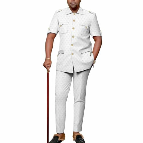 Afrikanska Kostymer för Män 2 Delar Set Kortärmad Dashiki Skjortor Och Byxor Träningsoverallskläder Modekläder Till Bröllopskvällen (Color : Style 2, Size : XXL)