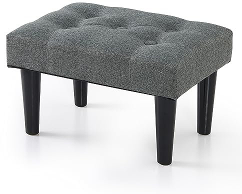 BRIAN & DANY Kleiner Fußhocker Mit Holzbeinen - Leinen-Ottomane, Fußstütze, Extra Sitzgelegenheit für Wohnzimmer Und Eingangsbereich - 38 x 26 x 23 cm, Grau