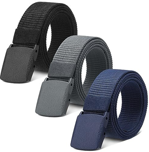 Apricitie 3 Stück Gürtel Herren Arbeitsgürtel Herren Damen Nylon Verstellbarer stretchgürtel mit Kunststoffschnalle Schneller Pass Durch die Flughafensicherheit