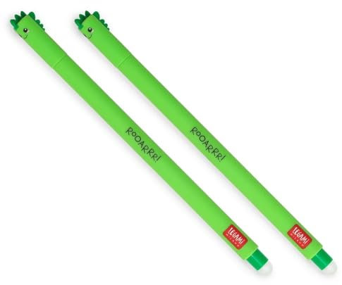 LEGAMI Löschbarer Gelschreiber, Dino, thermoempfindliche Tinte, 0,7 mm Spitzendurchmesser, 15 cm Länge, grüne Tinte, 2 Stück