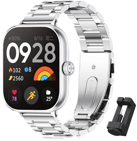 BDIG Armband kompatibelt med XiaomiRedmi Watch 4, premie rostfritt stål metall justerbart ersättningsarmband för kvinnor/män