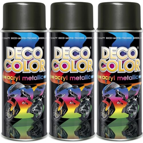 Deco Color 3er Sparpack Lackspray 400ml - Sprühlack mit Effekt für z.B. KFZ, Fahrrad (3 Dosen Lackspray Schwarz mit Metallic-Effekt)
