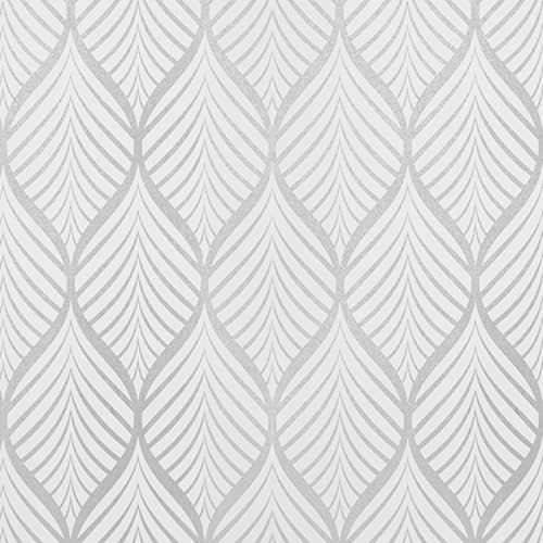 AMIGO Papel Pintado Vinílico Autoadhesivo de rayas Plateadas y Blancas de Bohemia para baños y Armarios 44.5x1000cm