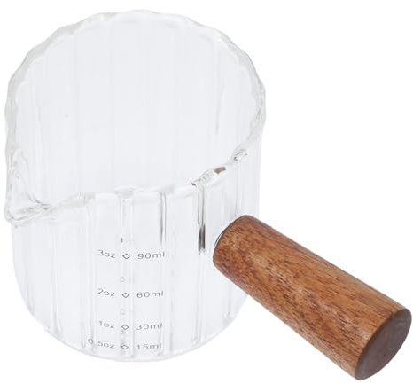 Ciieeo Brocca per Latte Manico in Legno 90ml Bicchiere Misuratore per Espresso e Crema Caffè per Cucina e Feste