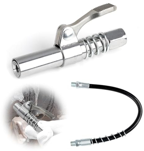 G Coupler Grease Gun Fitting with Flexible Hose Grease Pump Grease Nozzle Easy to Install and Remove 1/8 NPT Heavy Duty Durable Single Handle Silver