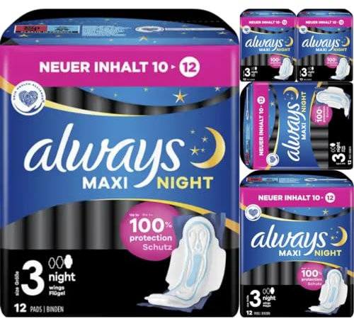 Maxi Damenbinden Night mit Flügeln Binden (Größe 3) Pads Damenbinden 12 STÜCK x 5 Packungen