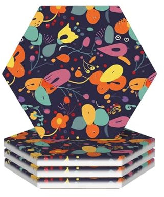 Untersetzer für Getränke, rund, saugfähig, Keramik, rutschfest, bunt, Blumenmuster, Getränkeuntersetzer mit Halter und Korkboden, wiederverwendbare Tassenuntersetzer für Arten von Tassen, 4 Stück