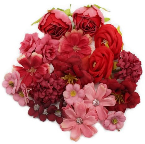 Ryvera Künstliche Blumen Deko, 20 Stück Kunstblumen Köpfe Rosa, Kunstblumen Blumenköpfe Künstliche Blütenköpfe Stoffblumen zum aufnähen für DIY Basteln Scrapbooking Geburtstag Hochzeit Party Home Deko