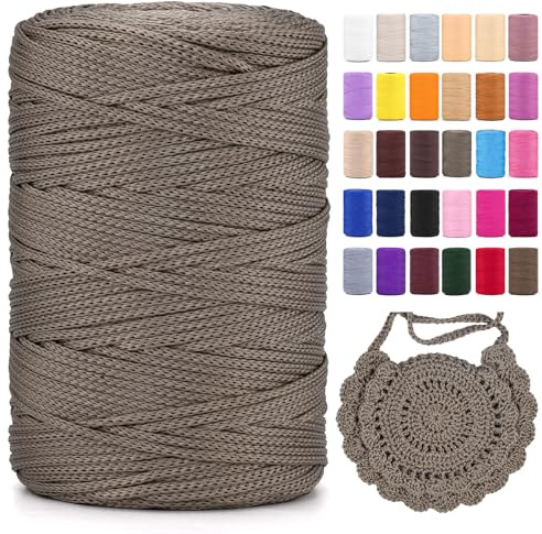 Polyester Makramee Garn 3mm X 225m，Makramee Band，Makramee Kordel 100% Polypropylene Yarn Makramee Schnur Kordel Garn Zum HäKeln FüR Makramee Blumenampel Deko KnüPfen Taschen DIY (Flachs, 1 Pcs)