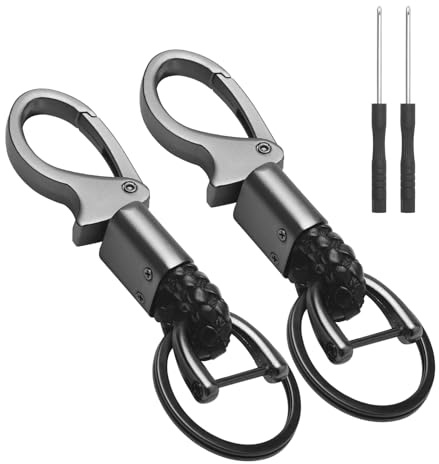 Vossot Lot de 2 porte-clés en forme de D, mousqueton en alliage de zinc, porte-clés de voiture avec 2 anneaux, tournevis, anti-perte, cadeau homme, ami, Noir