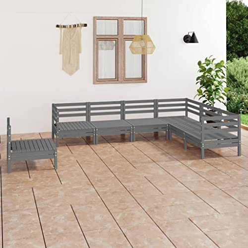 KATERYY 7-TLG. Garten-Lounge-Set Massivholz Kiefer Grau,LoungeSet aus Holz Rustikale Gartenmöbel für Entspannung und Gemütlichkeit