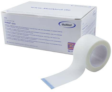 12 Rollen Fixierpflaster Rolle 2.5cm x 9.1m MaiMed Pore Pflasterrolle Hochwertiges poröses Heft und Fixierpflaster für medizinische Anwendungen Hautfreundlich und hypoallergen+E-Book (über Gesundheit)