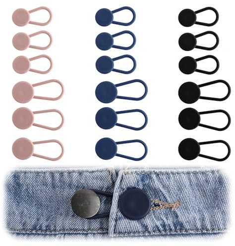 Qianyu 18 Stück Knopfverlängerung für Hosen - Flexible Knopf-Taillenverängerung - Verstellbare Hosenbunderweiterung - Hosenknopf Verlängerung - Jeansknopf - Silver - Kunststoff