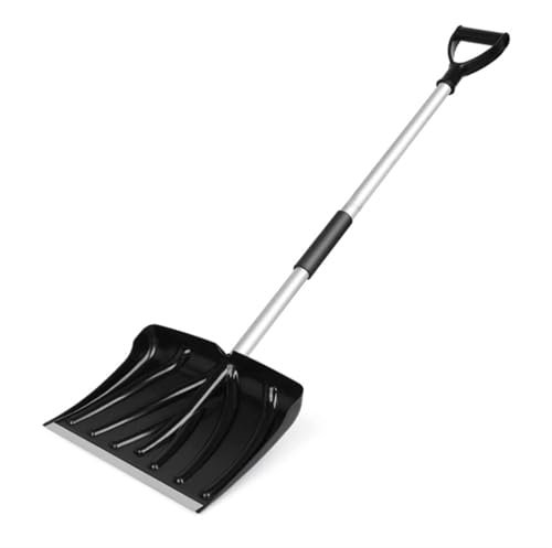 Pala da neve grande capacità con manico a forma di D, in lega di alluminio, materiale plastico, rimovibile e montabile (nero)