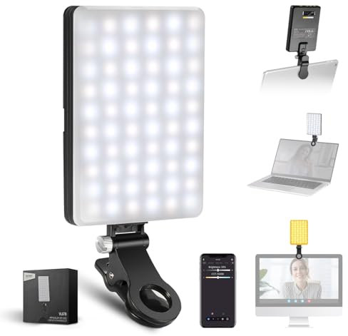 NEEWER BASICS VL67B Luce Selfie per iPhone con APP, Luce di Riempimento Clip On Bicolore 2000mAh per Registrazione Live Streaming,Computer/Laptop/Webcam/Monitor Illuminazione Videoconferenza
