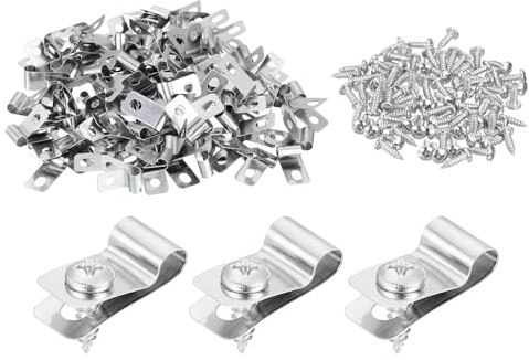 sourcing map 100Pcs Fence Wire Clamp, Cable Clamp Wire Fence Clips with Screws Mounting Clip for 5mm OD Wire for Wood Metal, Vinyl, Fence