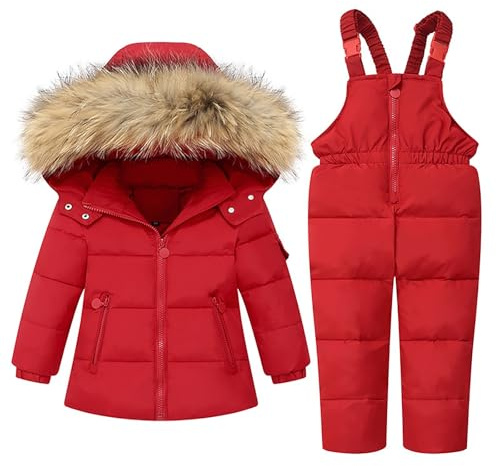 Tuta da sci per bambini, con giacca da sci, piumino con cappuccio + pantaloni da sci per neonate, tuta da neve, 2 pezzi, set da sci invernale, cappotto di piumino, tuta da sci, rosa 1-6 anni